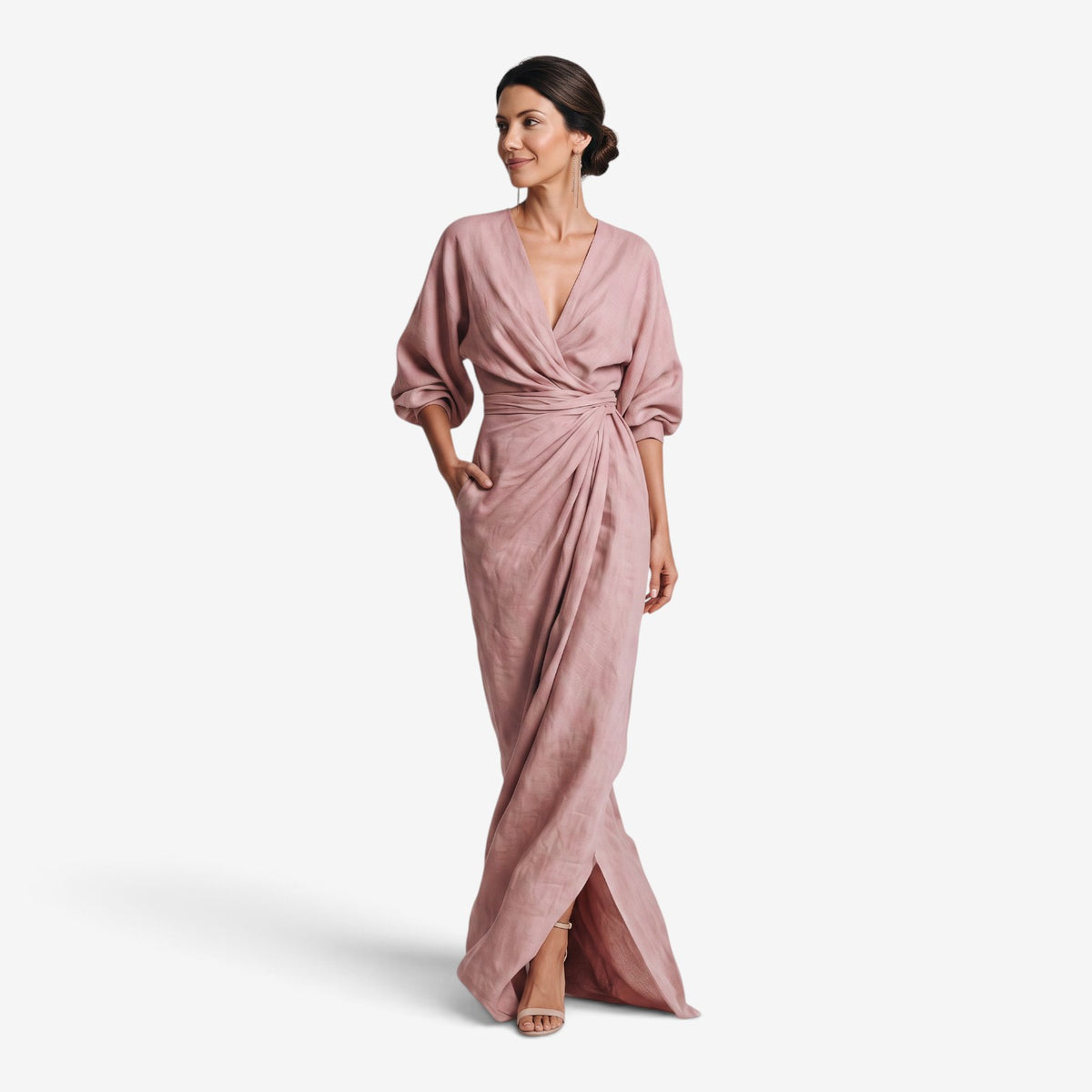 Vestido Largo Cruzado con Escote en V para Mujer