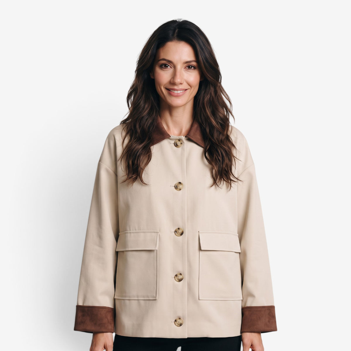 Chaqueta con Cuello en Contraste para Mujer