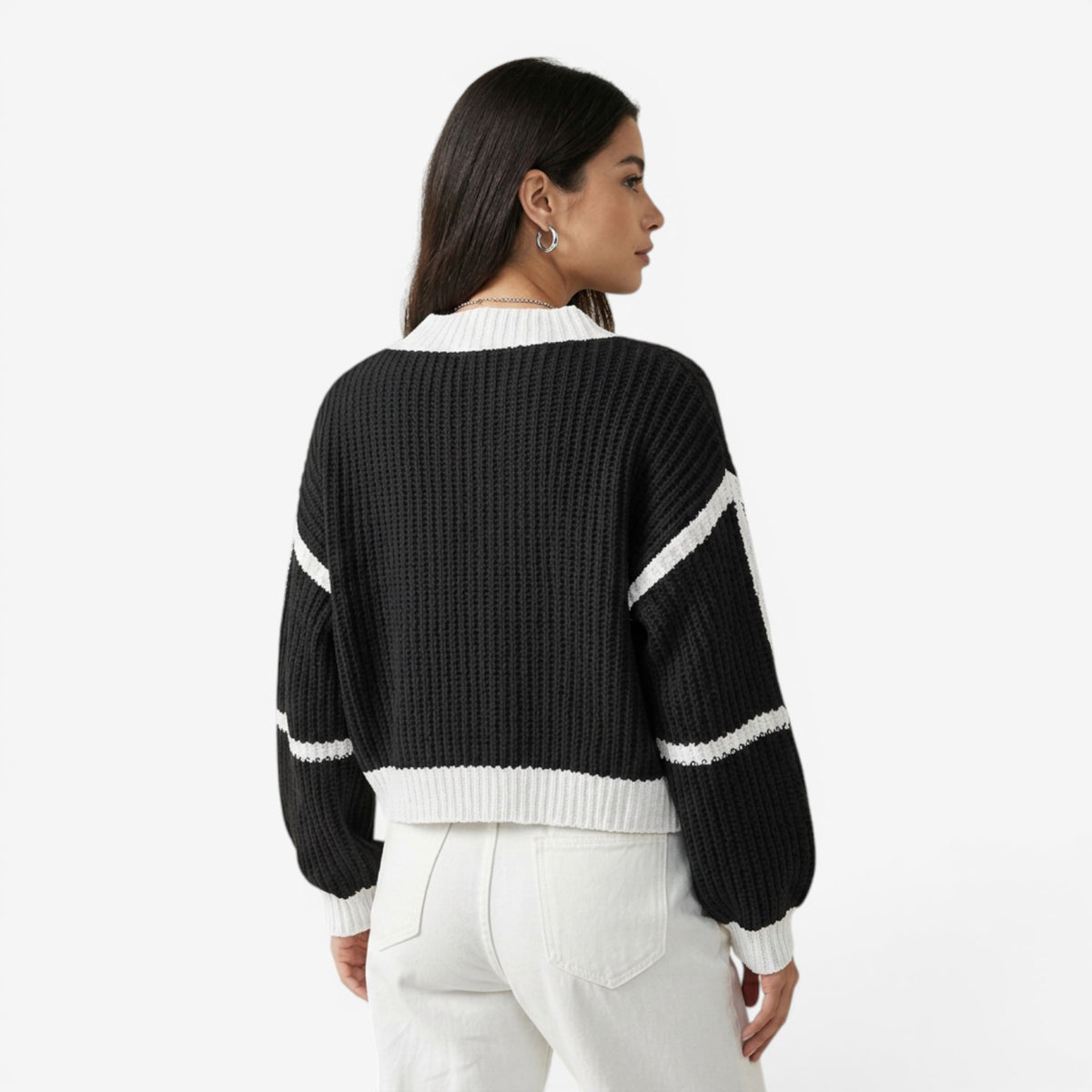 Cárdigan de Punto Corto Bicolor para Mujer