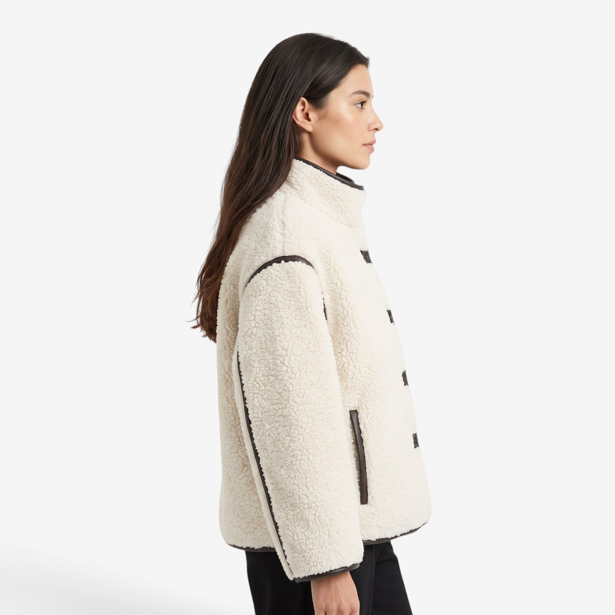 Chaqueta de Borreguito con Cuello Alto para Mujer