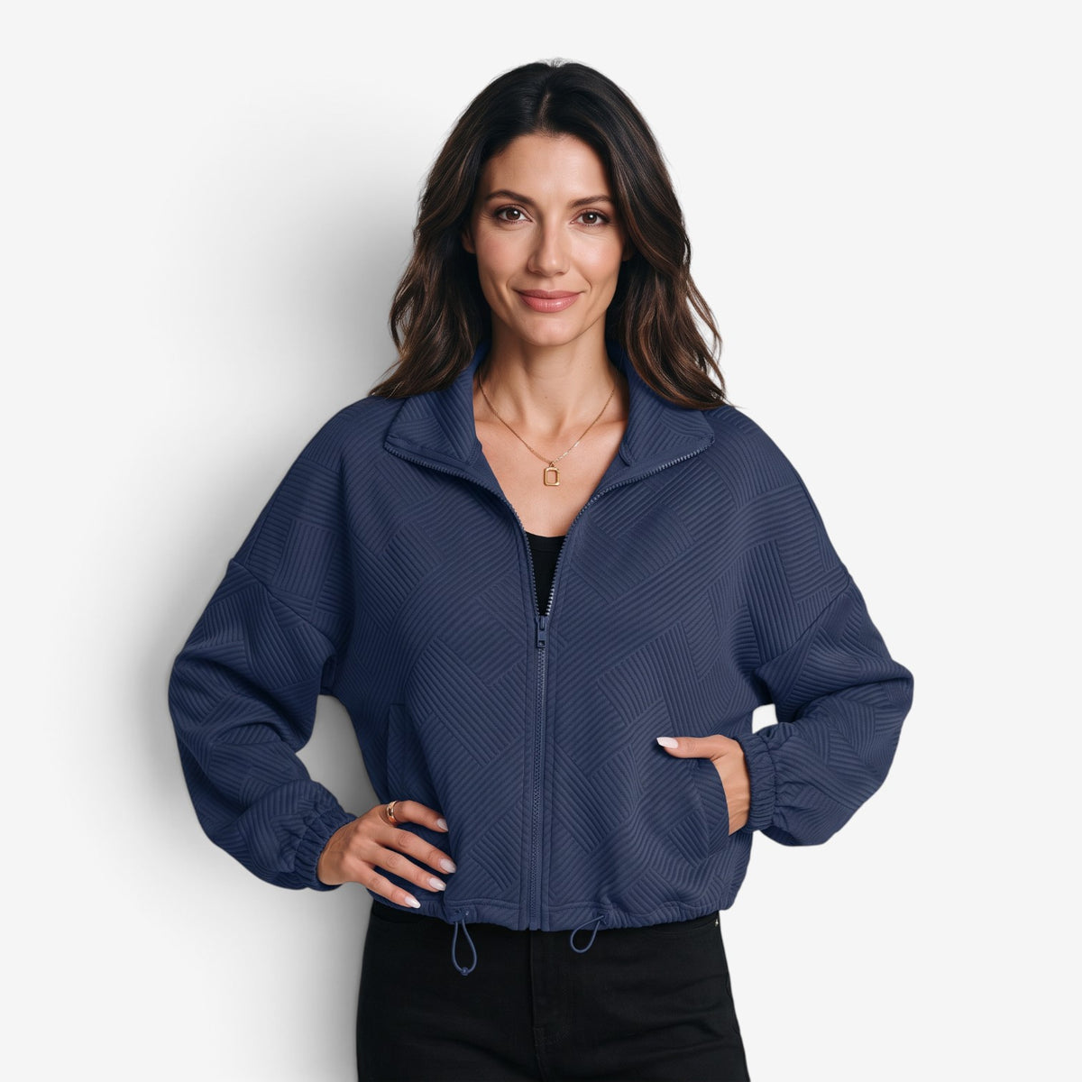 Chaqueta Texturizada con Cuello Alto para Mujer