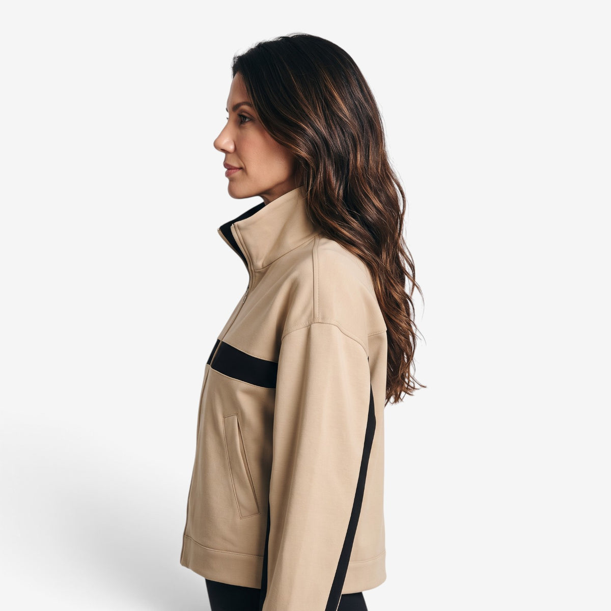 Chaqueta con Cremallera y Detalles a Contraste para Mujer