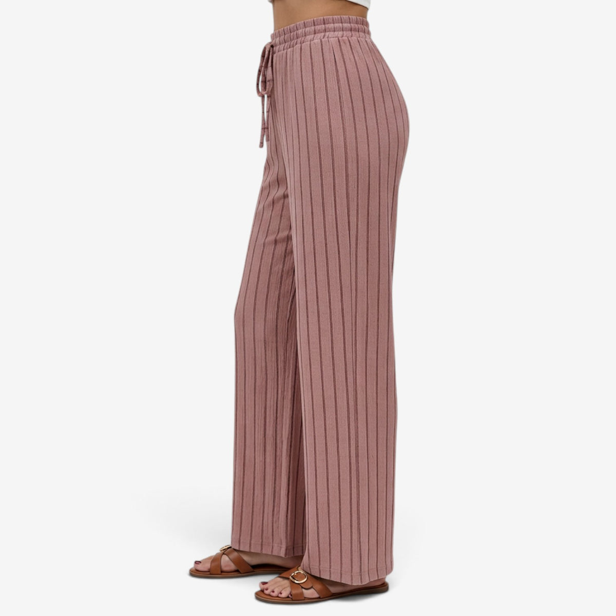 Pantalón Casual de Rayas con Cordón para Mujer