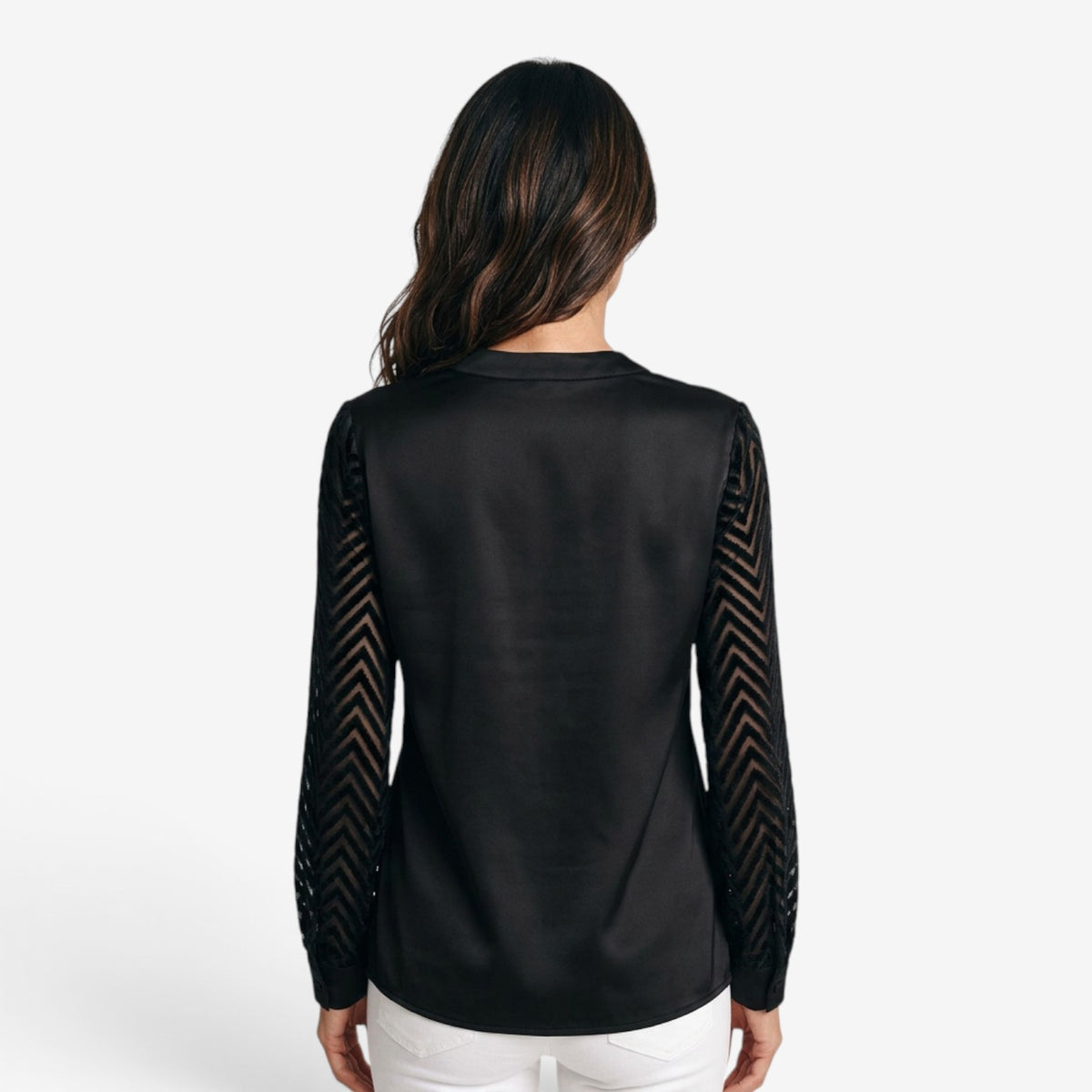 Blusa con Mangas de Gasa y Cuello en V para Mujer