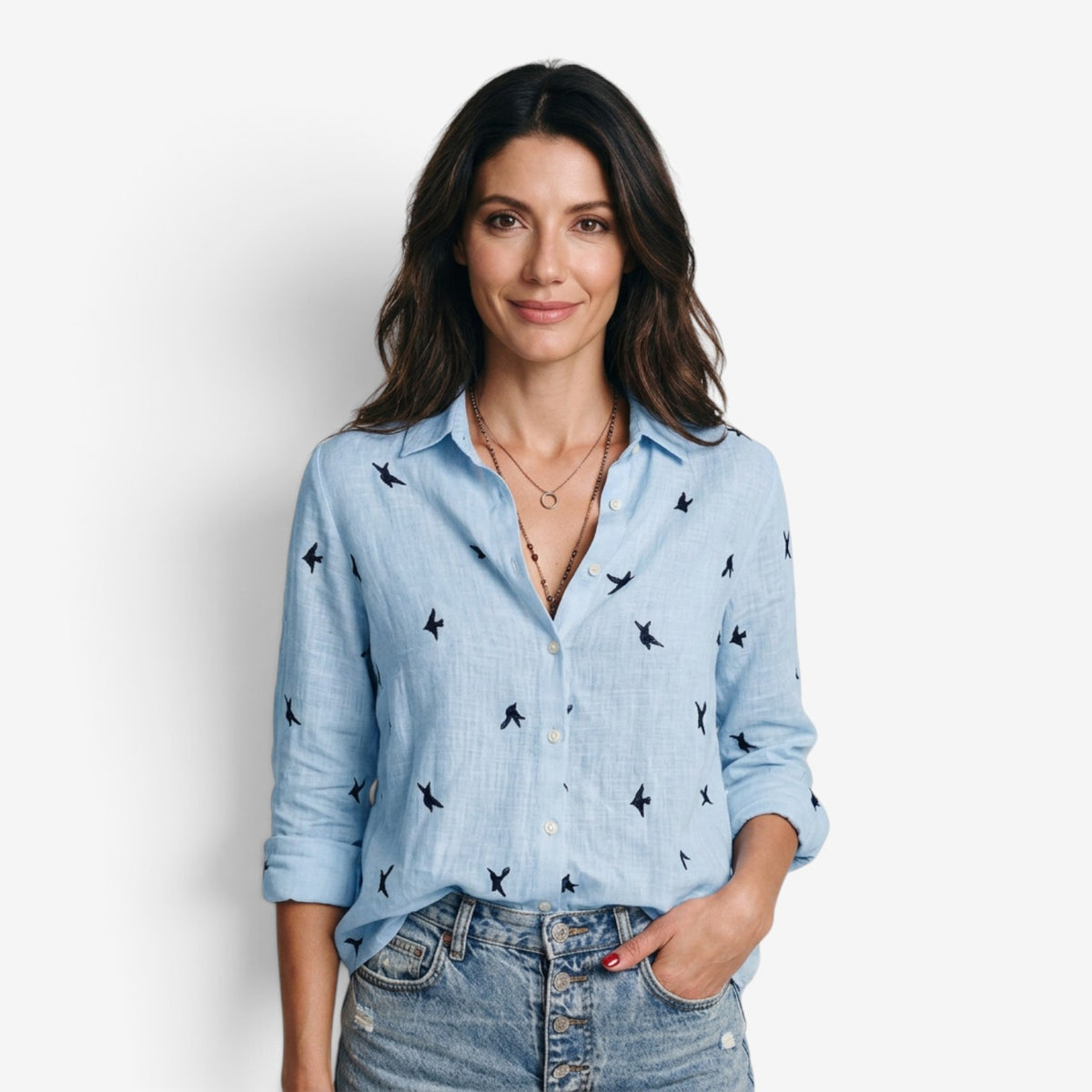 Camisa con Estampado de Pájaros para Mujer
