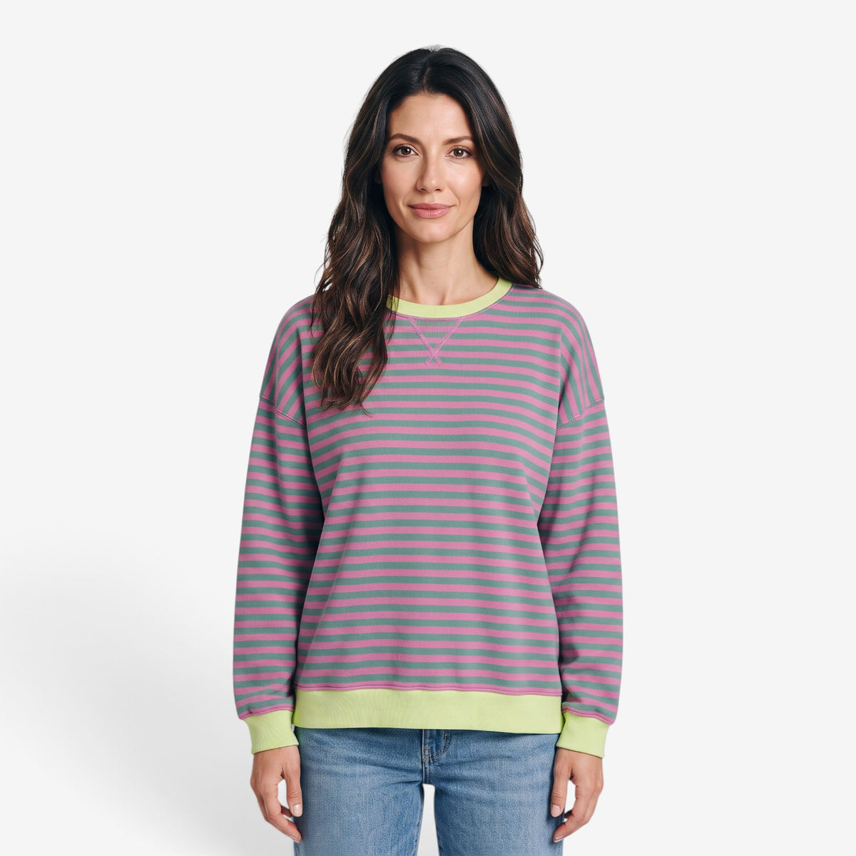 Sudadera a Rayas con Detalles en Contraste para Mujer
