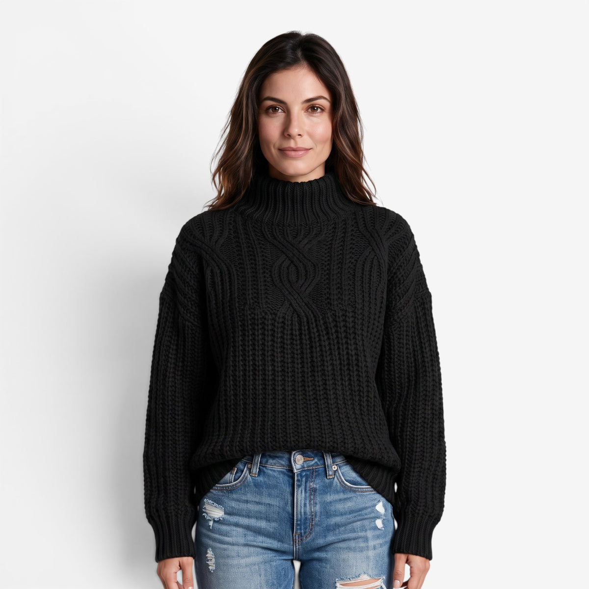 Jersey de Cuello Alto Trenzado Mujer