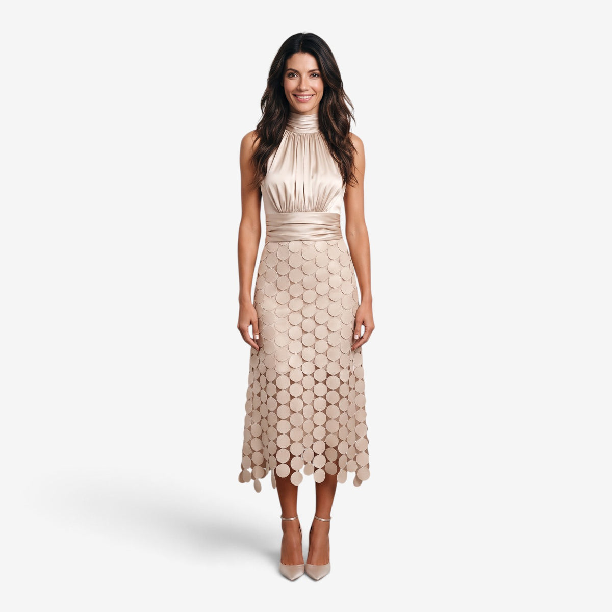 Vestido Midi Halter con Falda Geométrica para Mujer