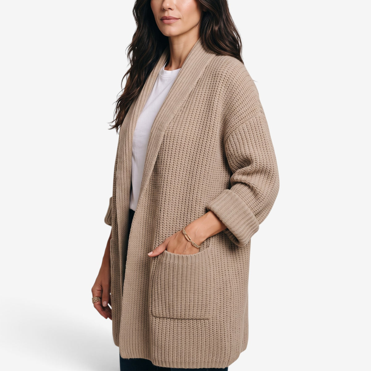 Cárdigan Largo de Punto con Bolsillos para Mujer