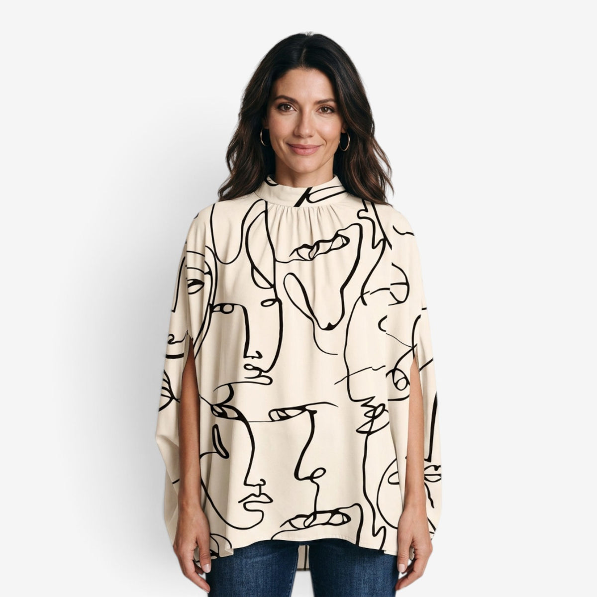 Blusa Estampada con Mangas Capa para Mujer