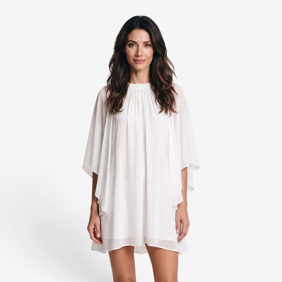 Vestido Corto Fluido con Mangas Murciélago para Mujer