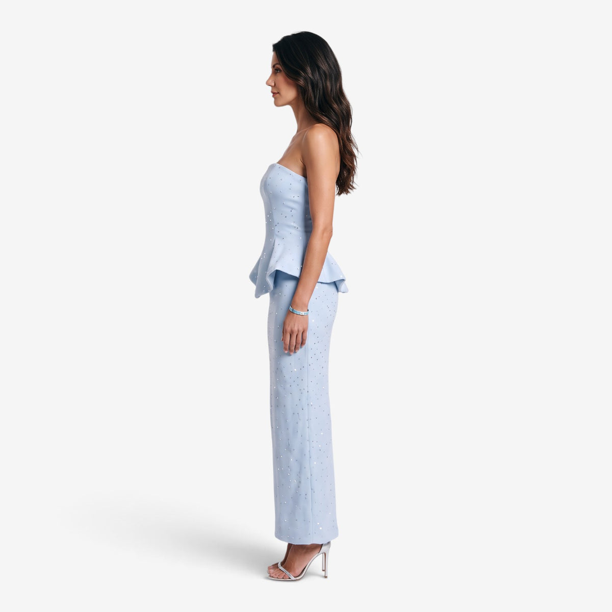 Vestido Largo de Lentejuelas con Péplum para Mujer