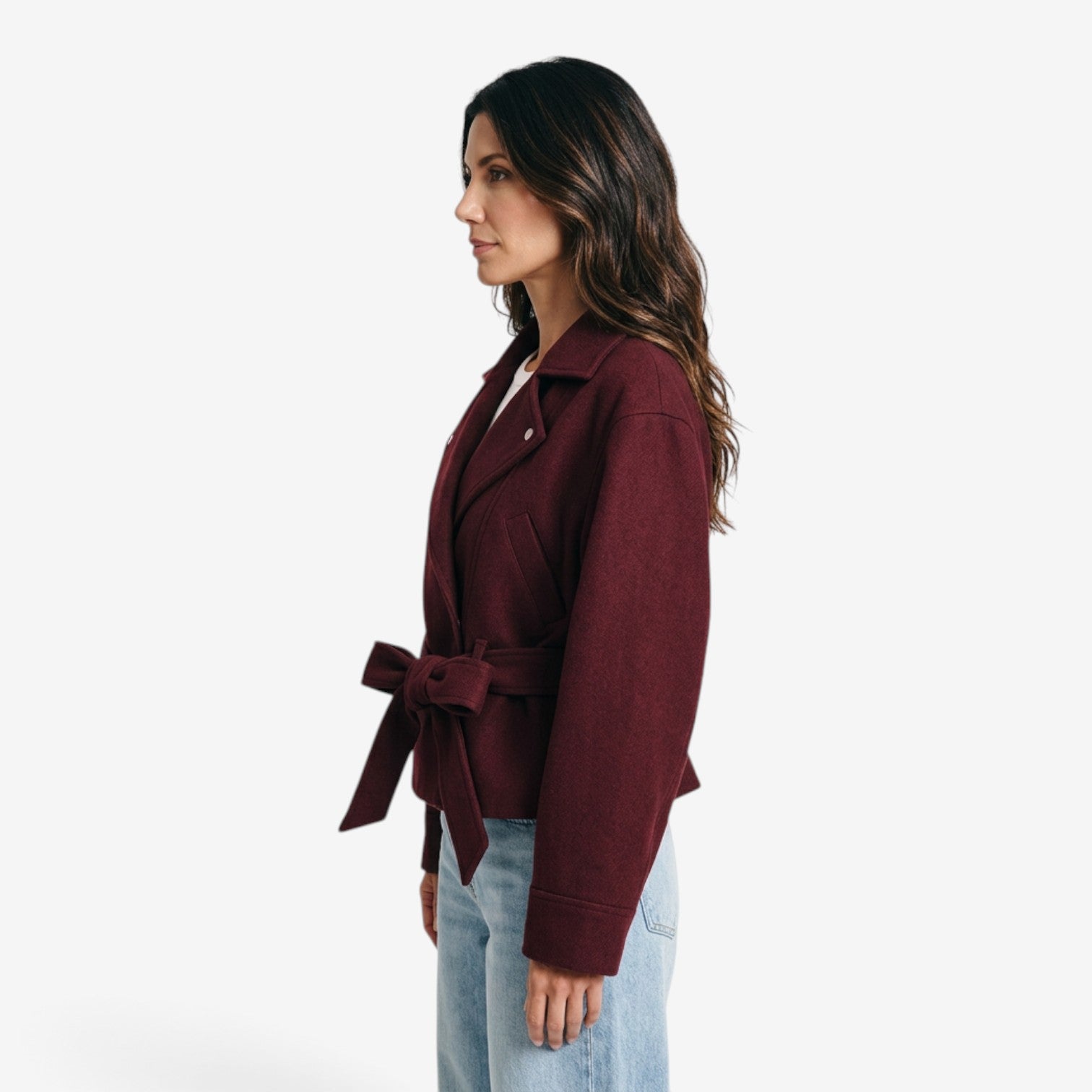 Chaqueta Biker Corta con Cinturón para Mujer