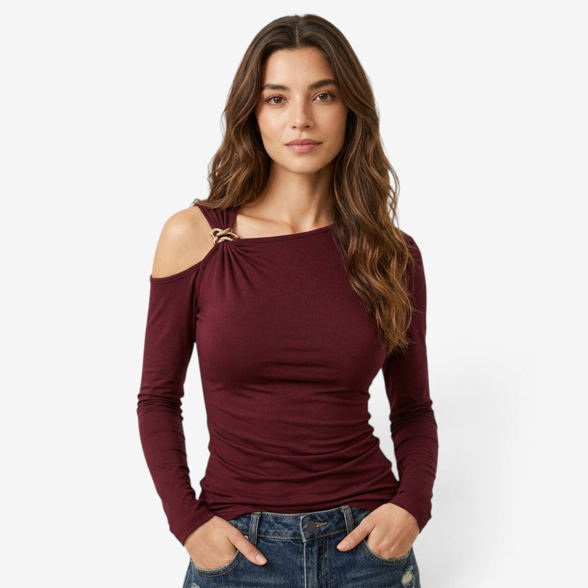 Top Asimétrico con Detalle Metálico para Mujer