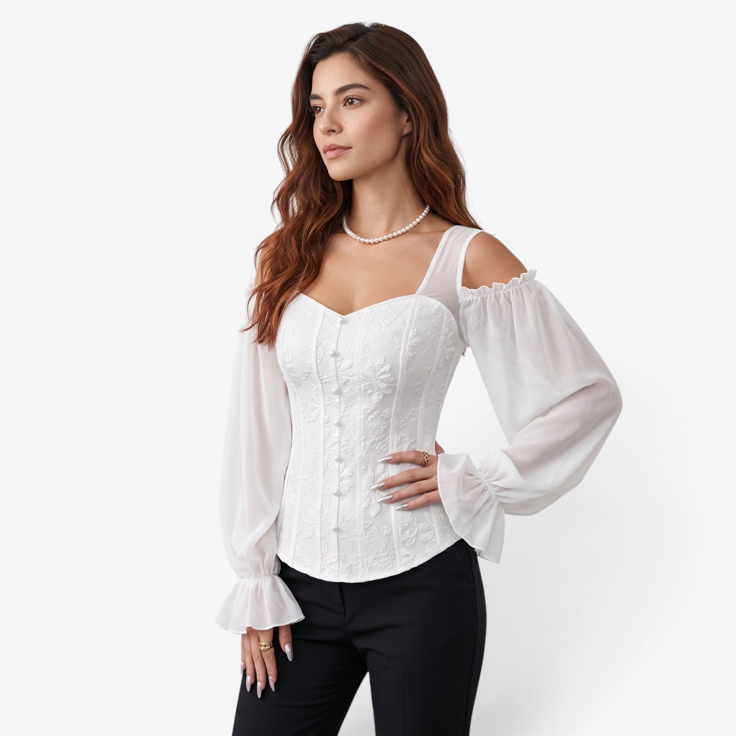 Top Jacquard con Hombros Descubiertos para Mujer