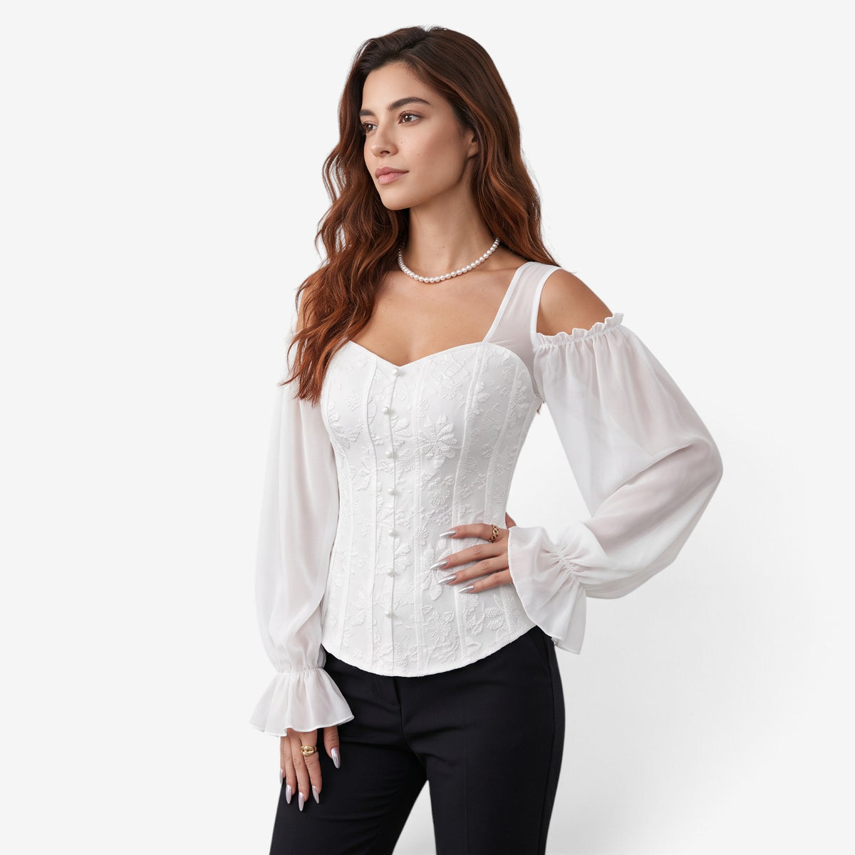 Top Jacquard con Hombros Descubiertos para Mujer