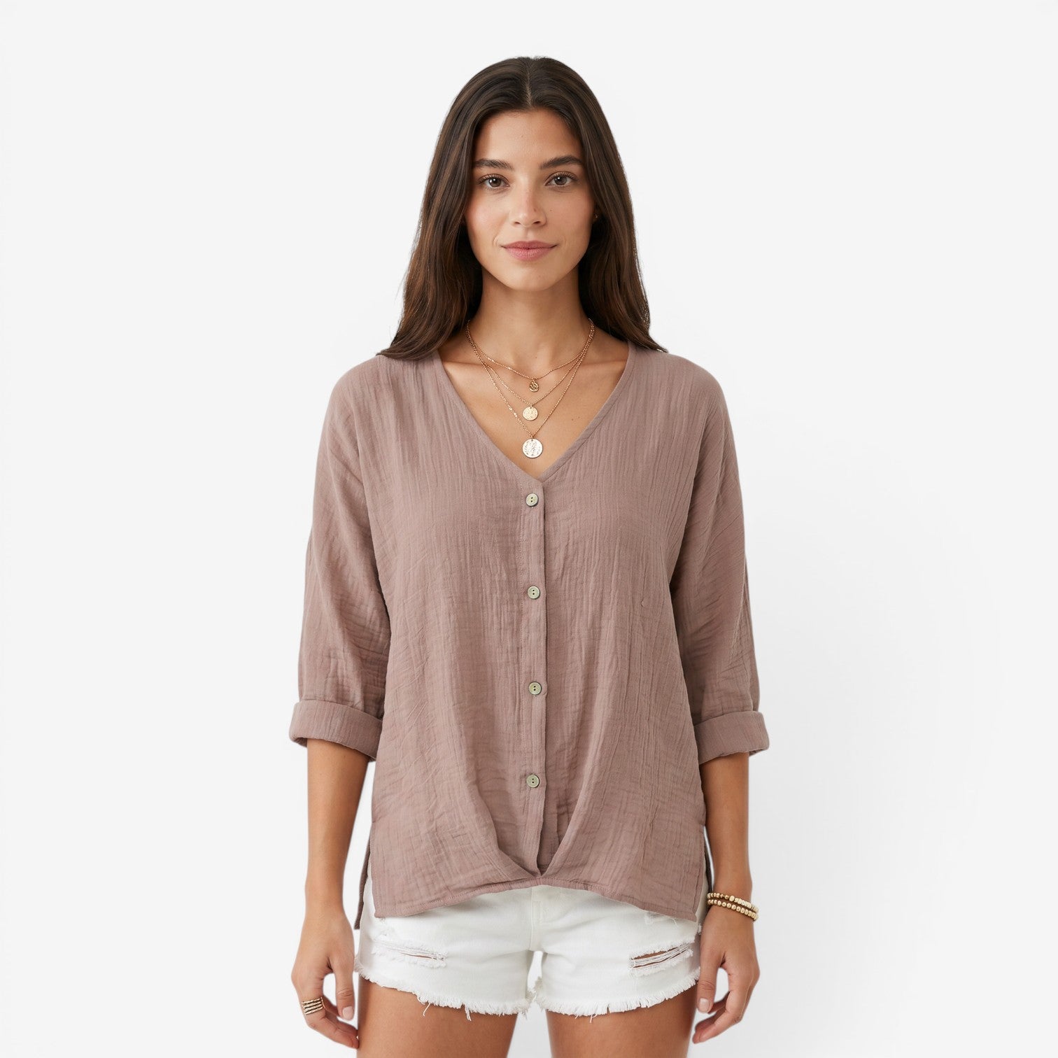 Camiseta de Manga Larga con Cuello V