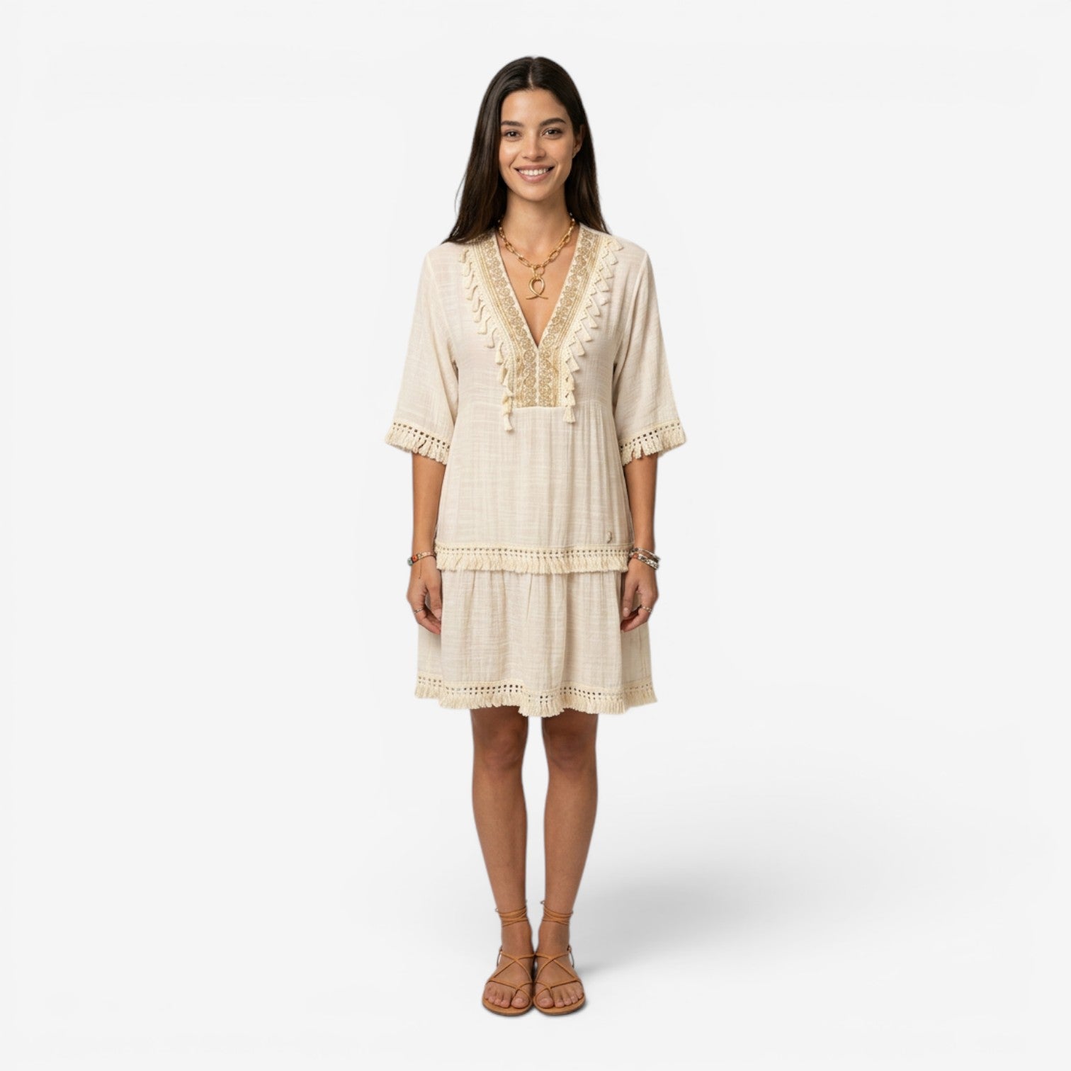 Vestido Midi Bohemio con Encaje para Mujer
