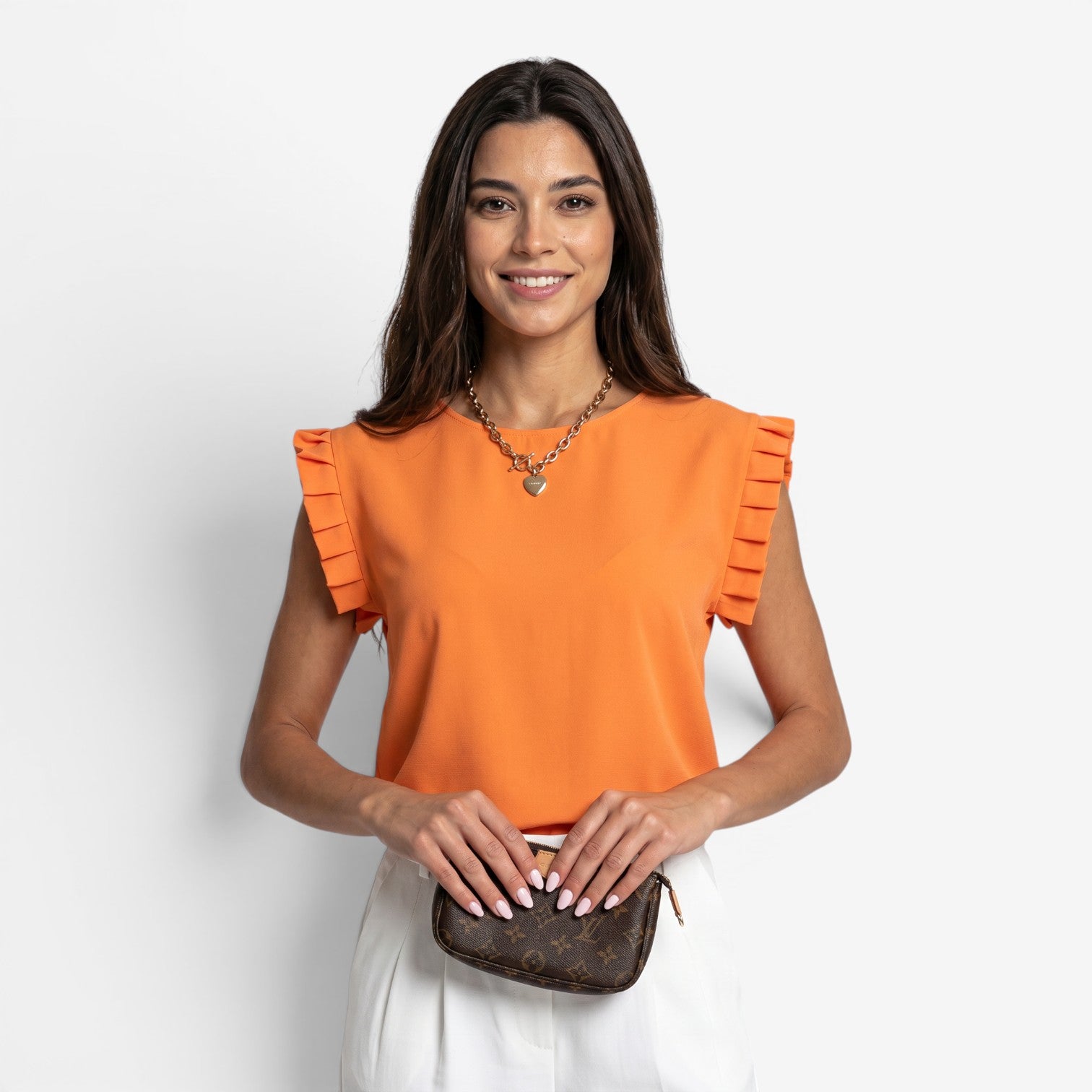 Blusa Plisada de Cuello Redondo