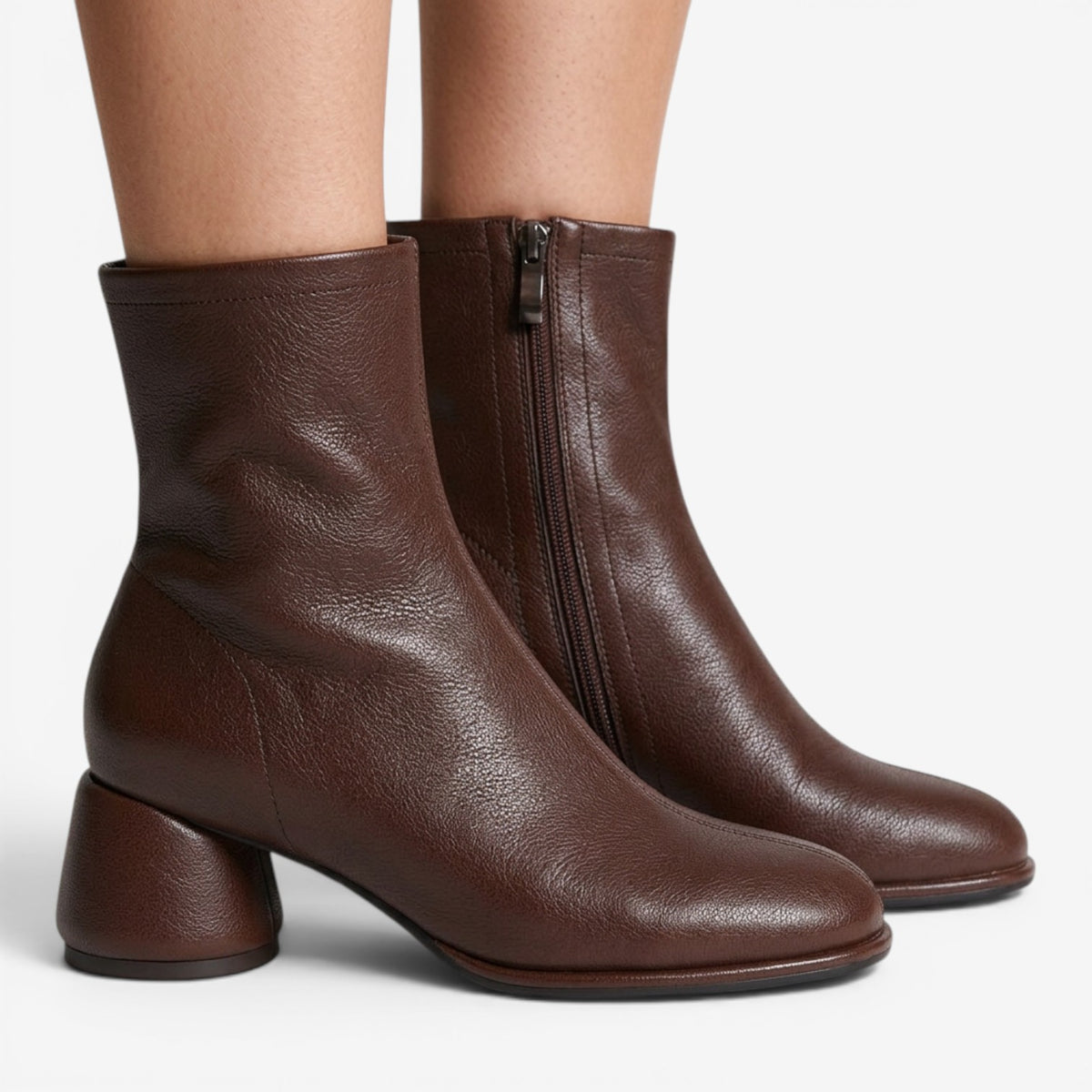 Botines de Piel con Tacón Medio