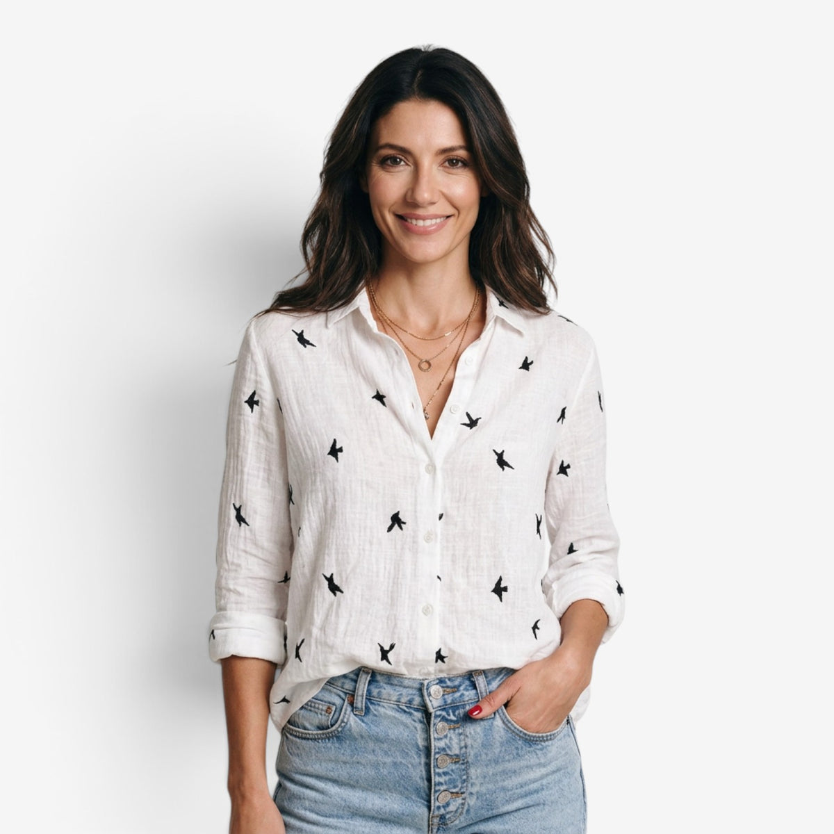 Camisa con Estampado de Pájaros para Mujer