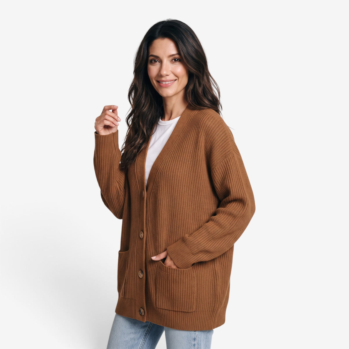 Cárdigan Oversize de Punto con Botones para Mujer