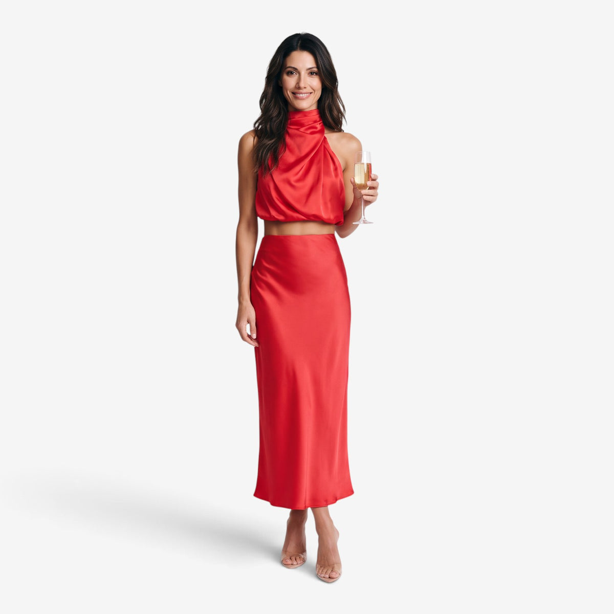 Conjunto Satinado de Top y Falda Larga para Mujer