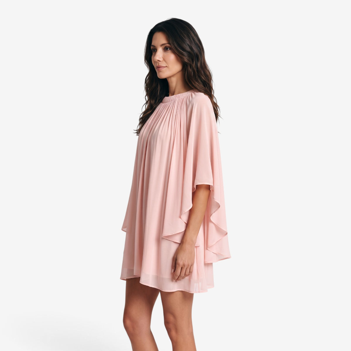 Vestido Corto Fluido con Mangas Murciélago para Mujer