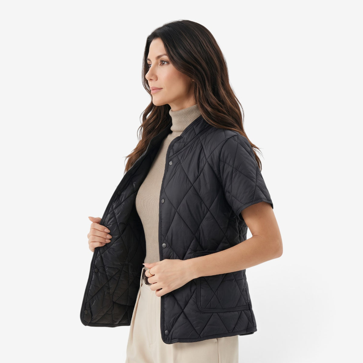 Chaqueta Acolchada de Manga Corta para Mujer