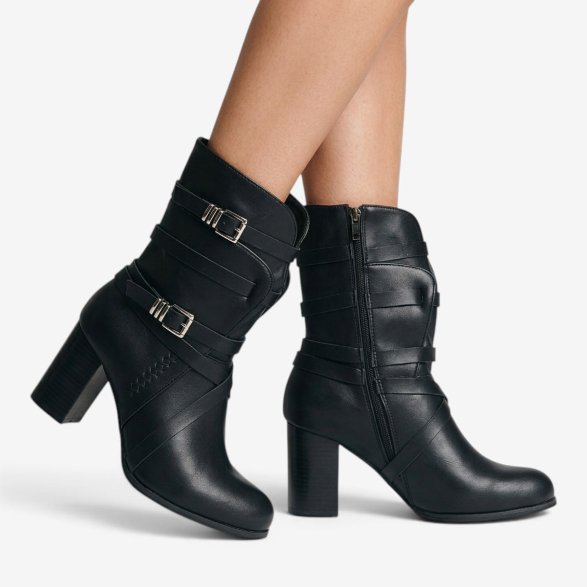 Botines de Cuero con Hebillas para Mujer