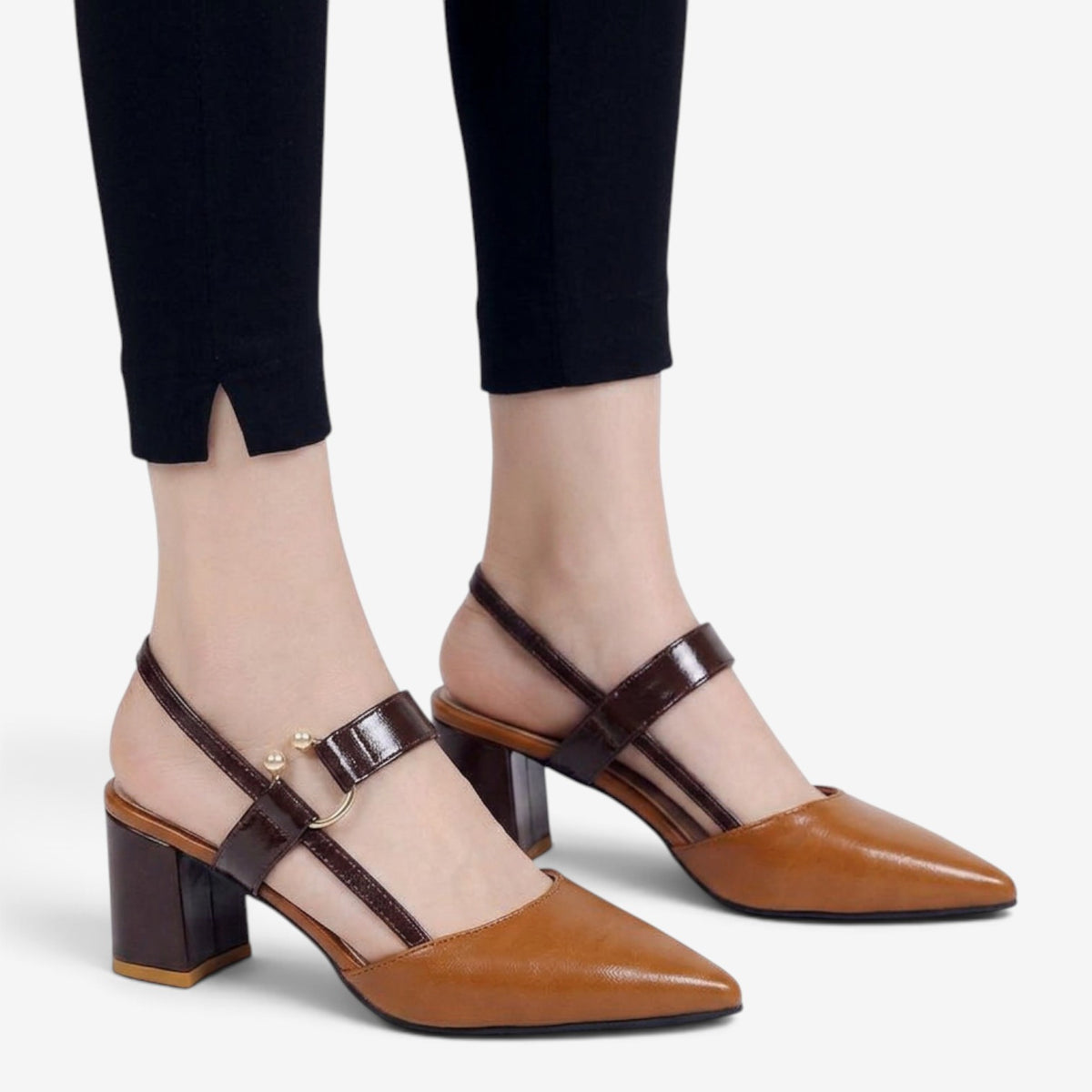 Zapatos Slingback Bicolor con Tacón para Mujer