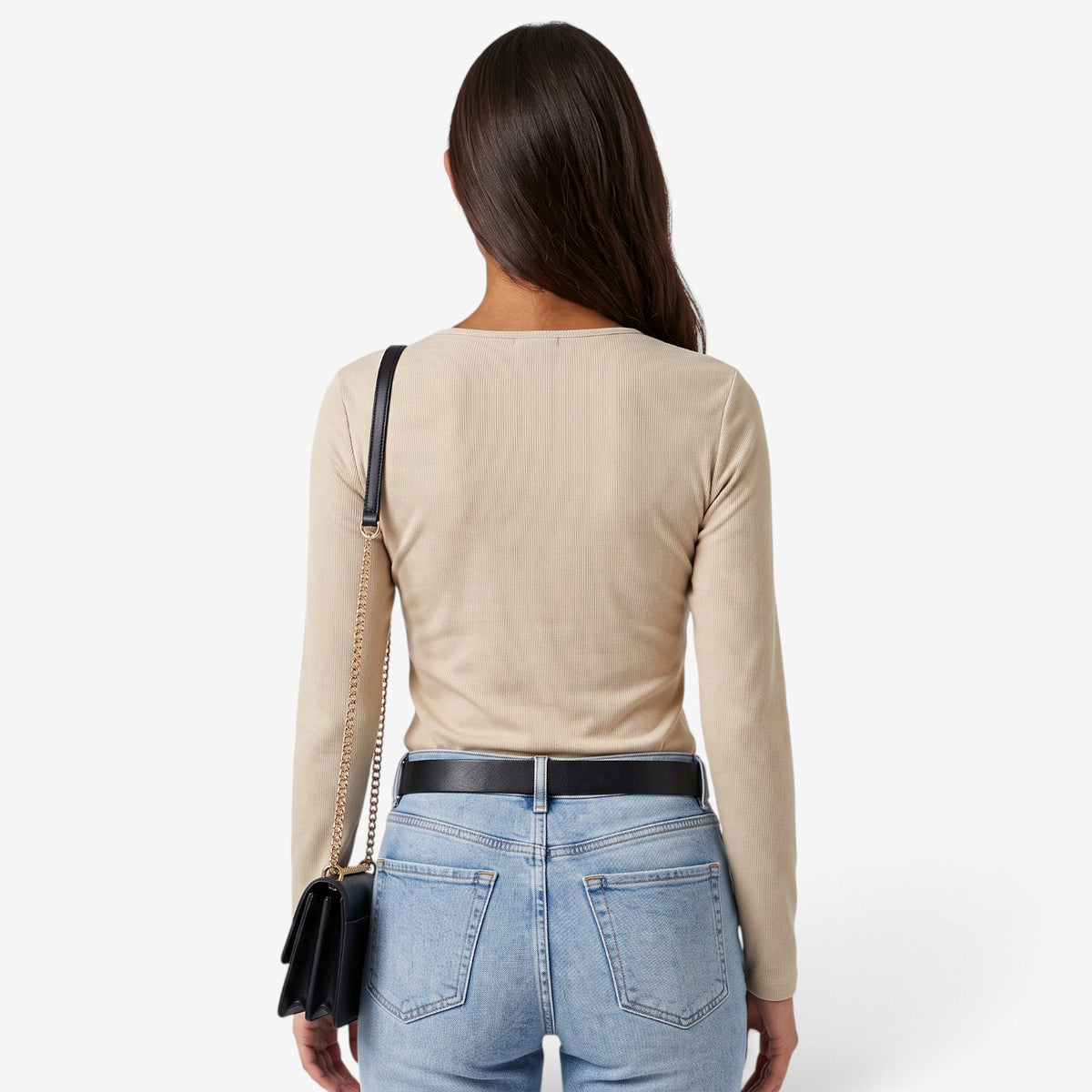 Top de Manga Larga con Escote de Encaje para Mujer