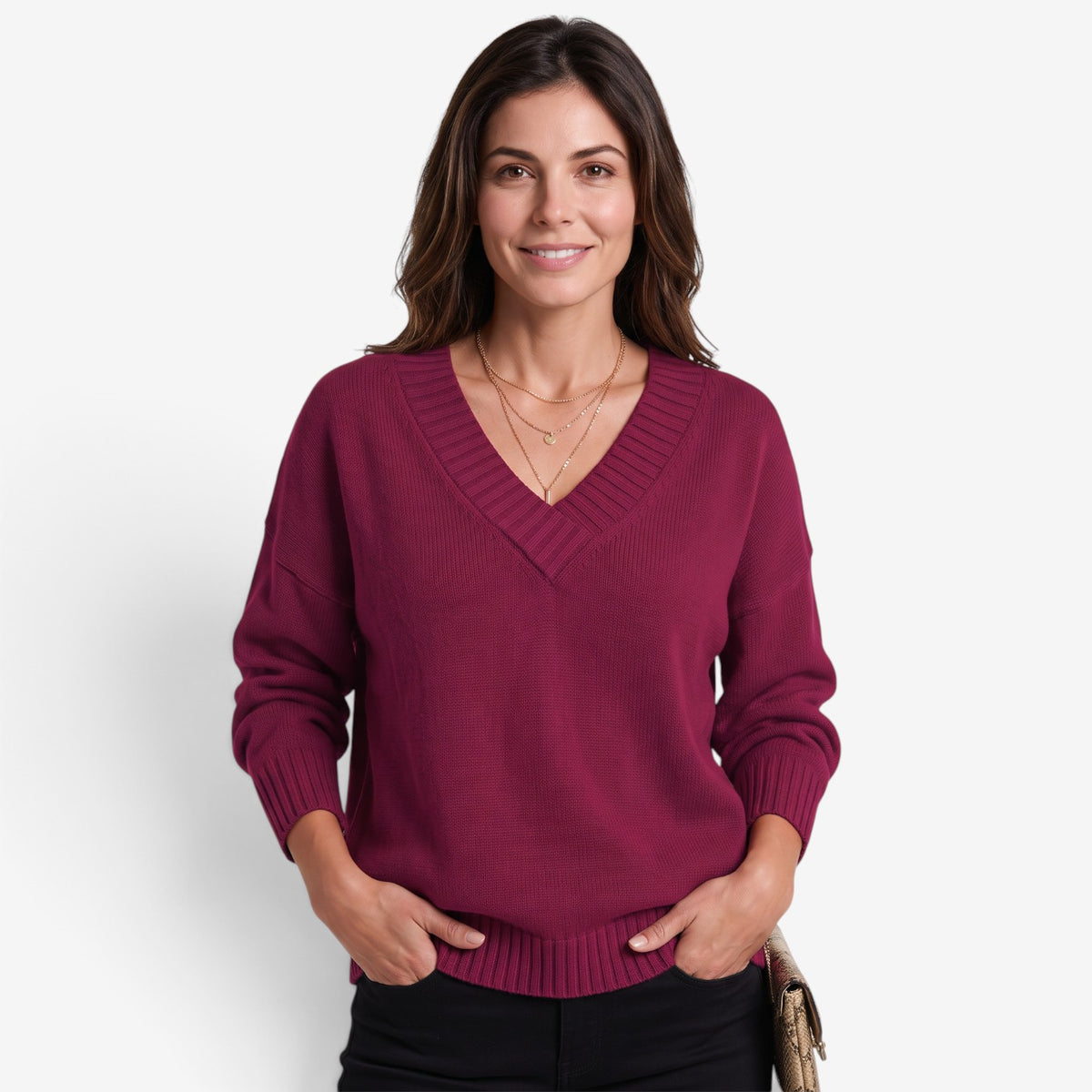 Jersey Holgado de Punto con Cuello en V para Mujer