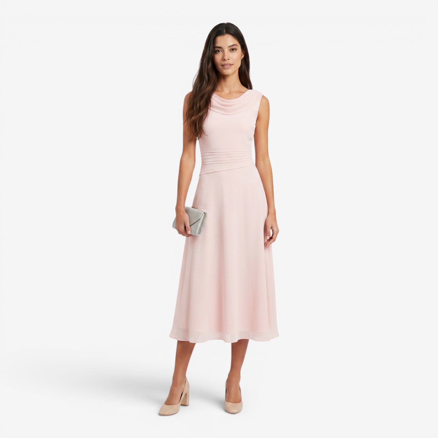 Vestido de Gasa con Escote Barco