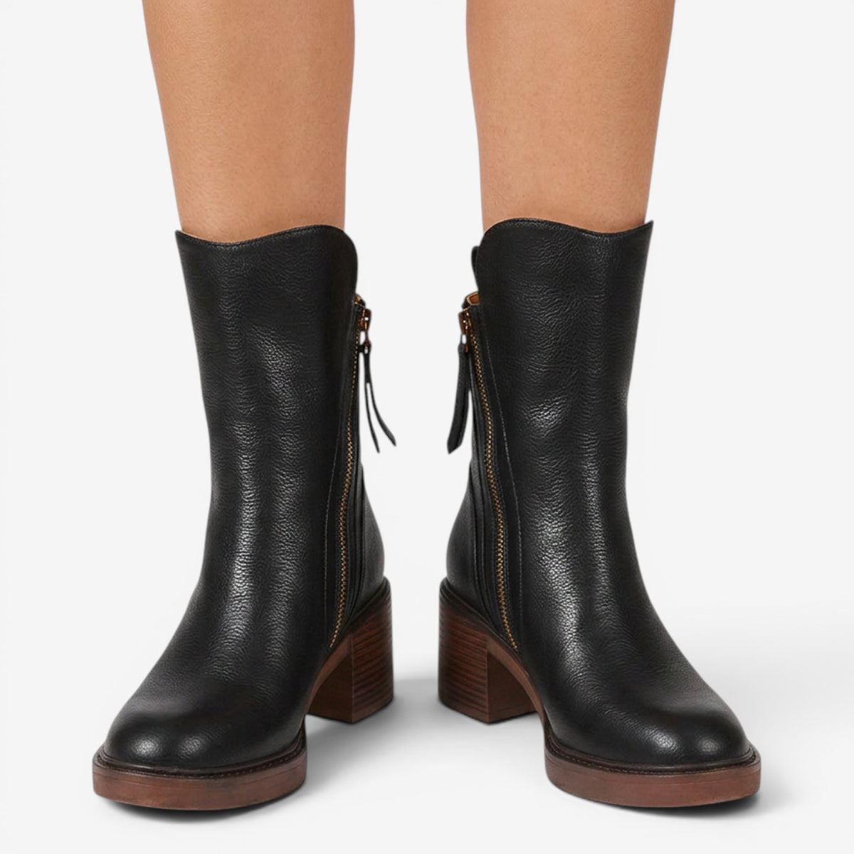 Botines de Piel con Tacón Ancho
