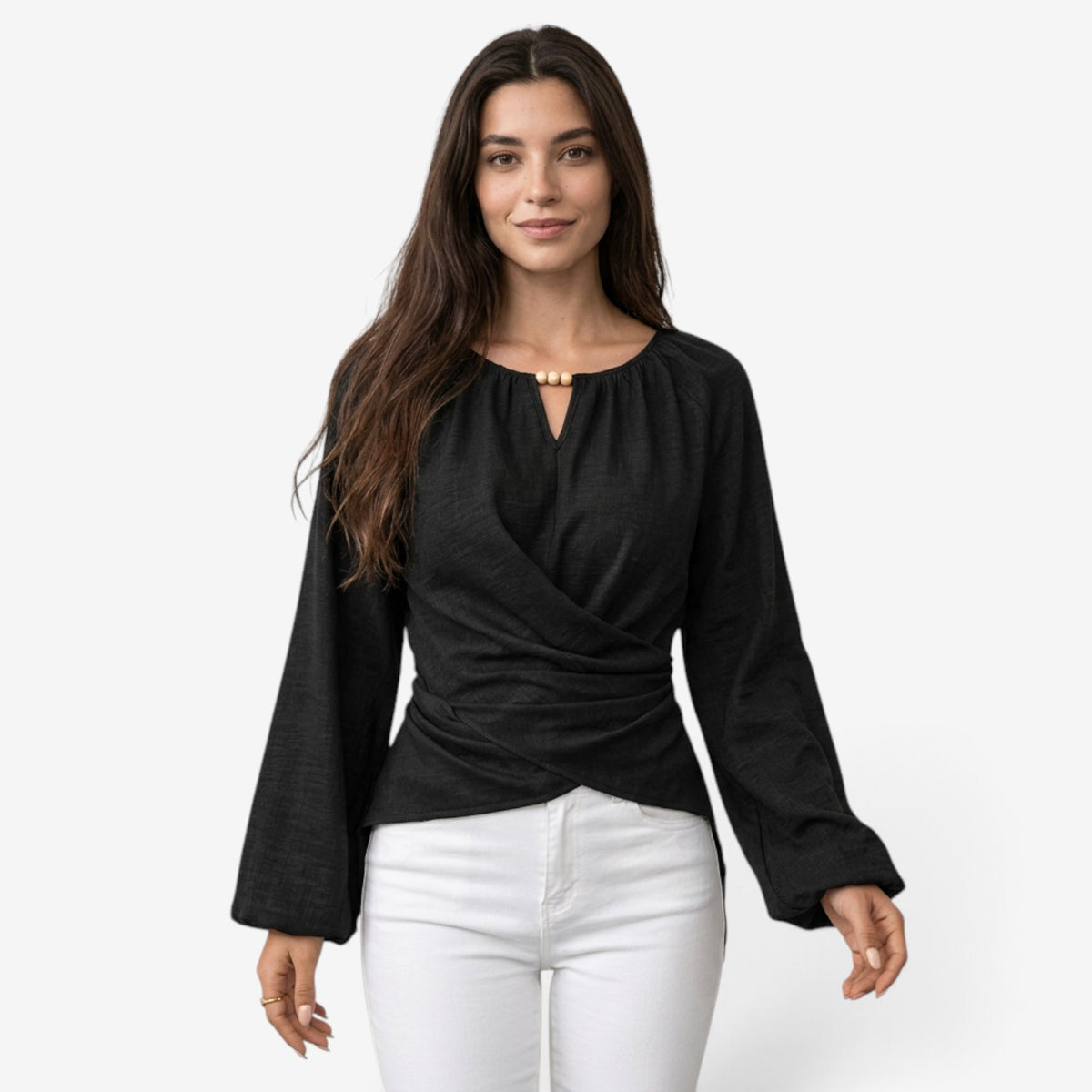 Blusa Cruzada con Bajo Asimétrico para Mujer