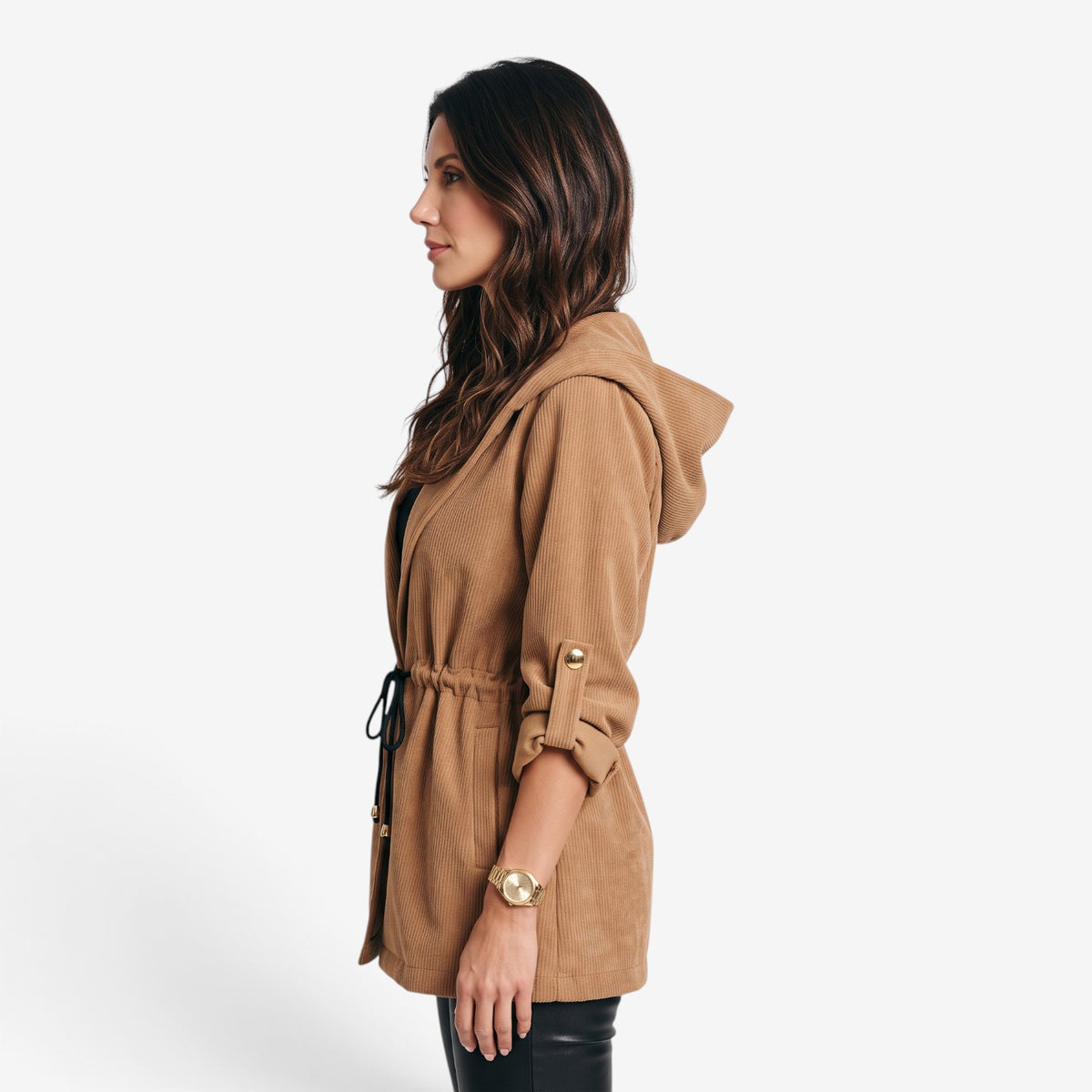Abrigo Largo con Capucha y Cintura Ajustable para Mujer