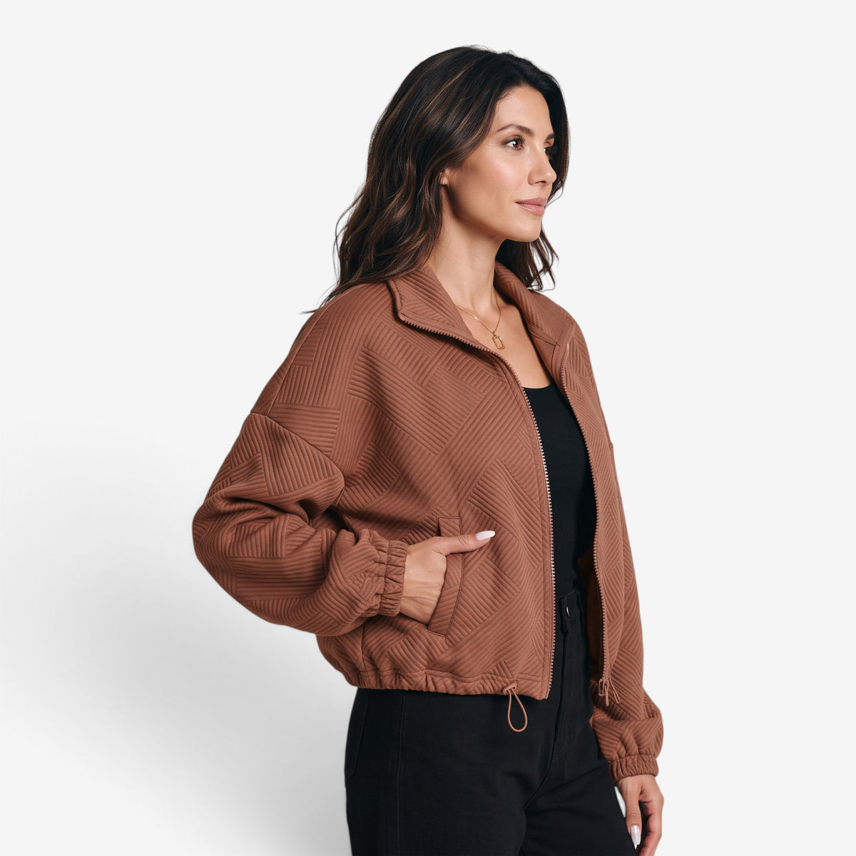 Chaqueta Texturizada con Cuello Alto para Mujer