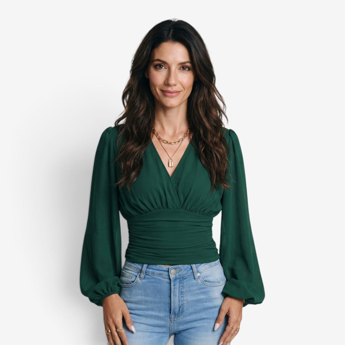 Blusa Cruzada con Cintura Fruncida para Mujer