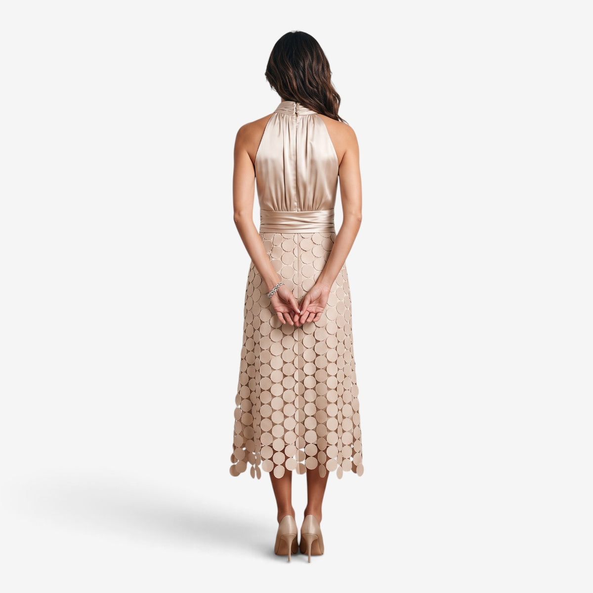 Vestido Midi Halter con Falda Geométrica para Mujer