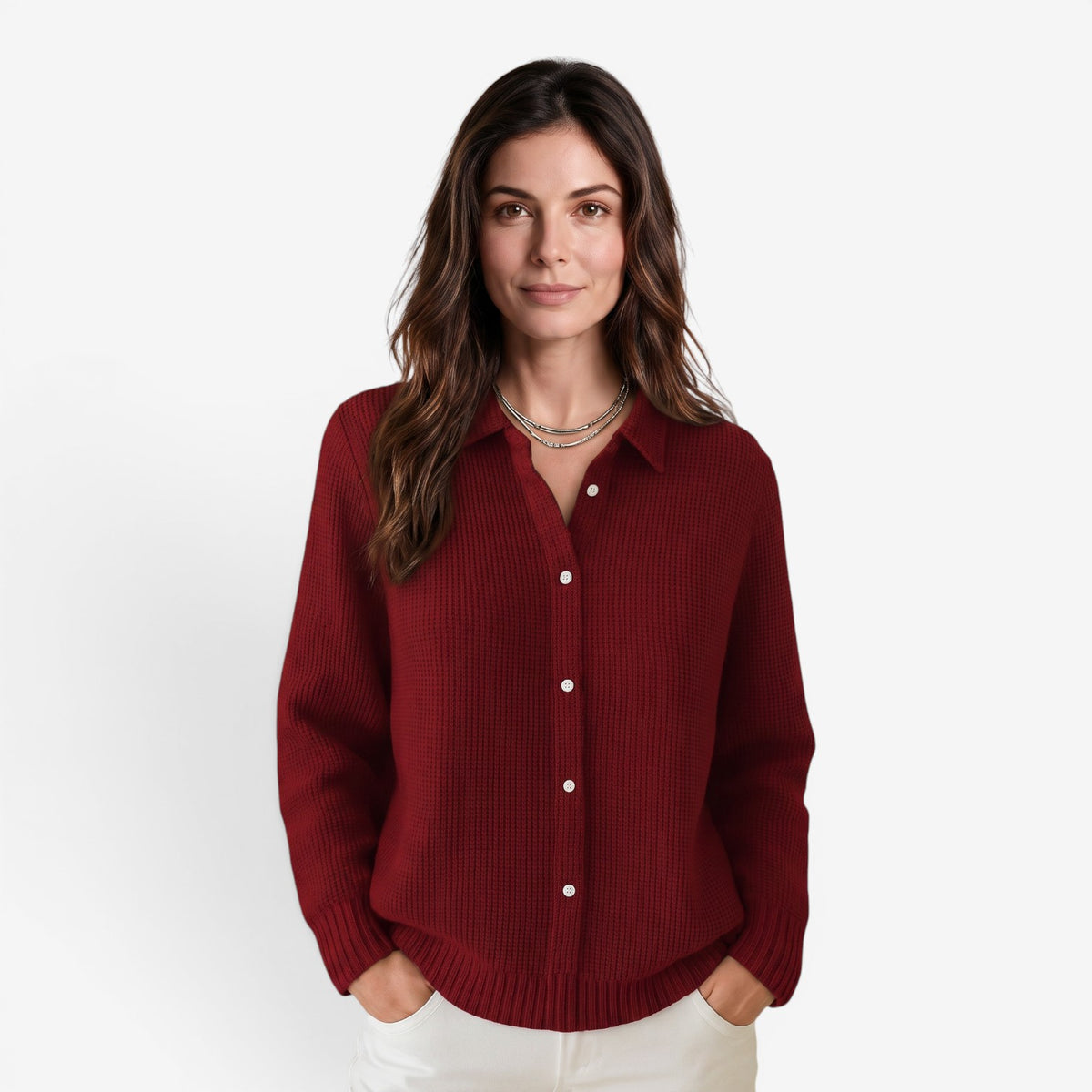 Jersey de Punto con Cuello Solapa Mujer