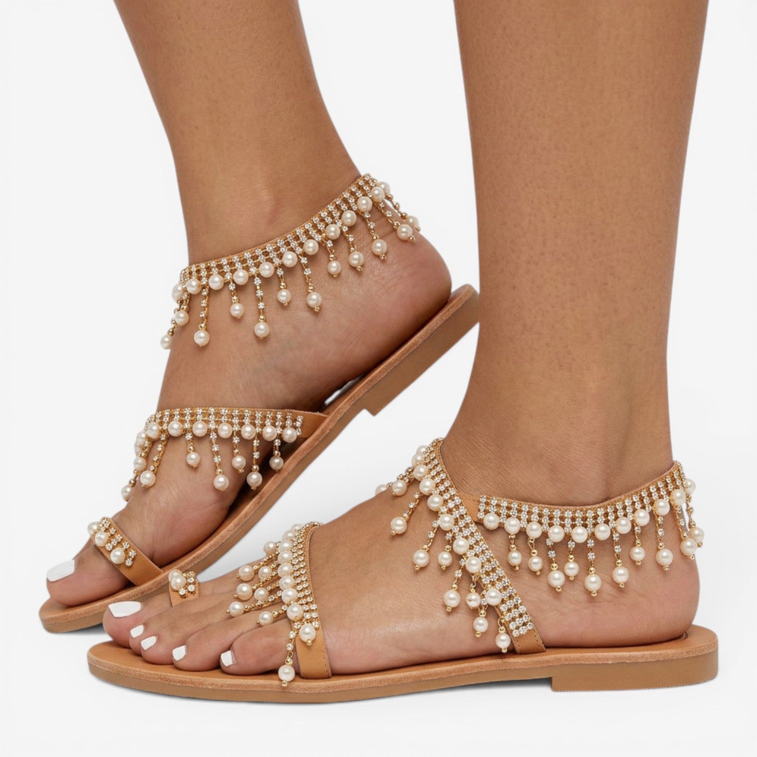 Sandalias Planas con Perlas para Mujer
