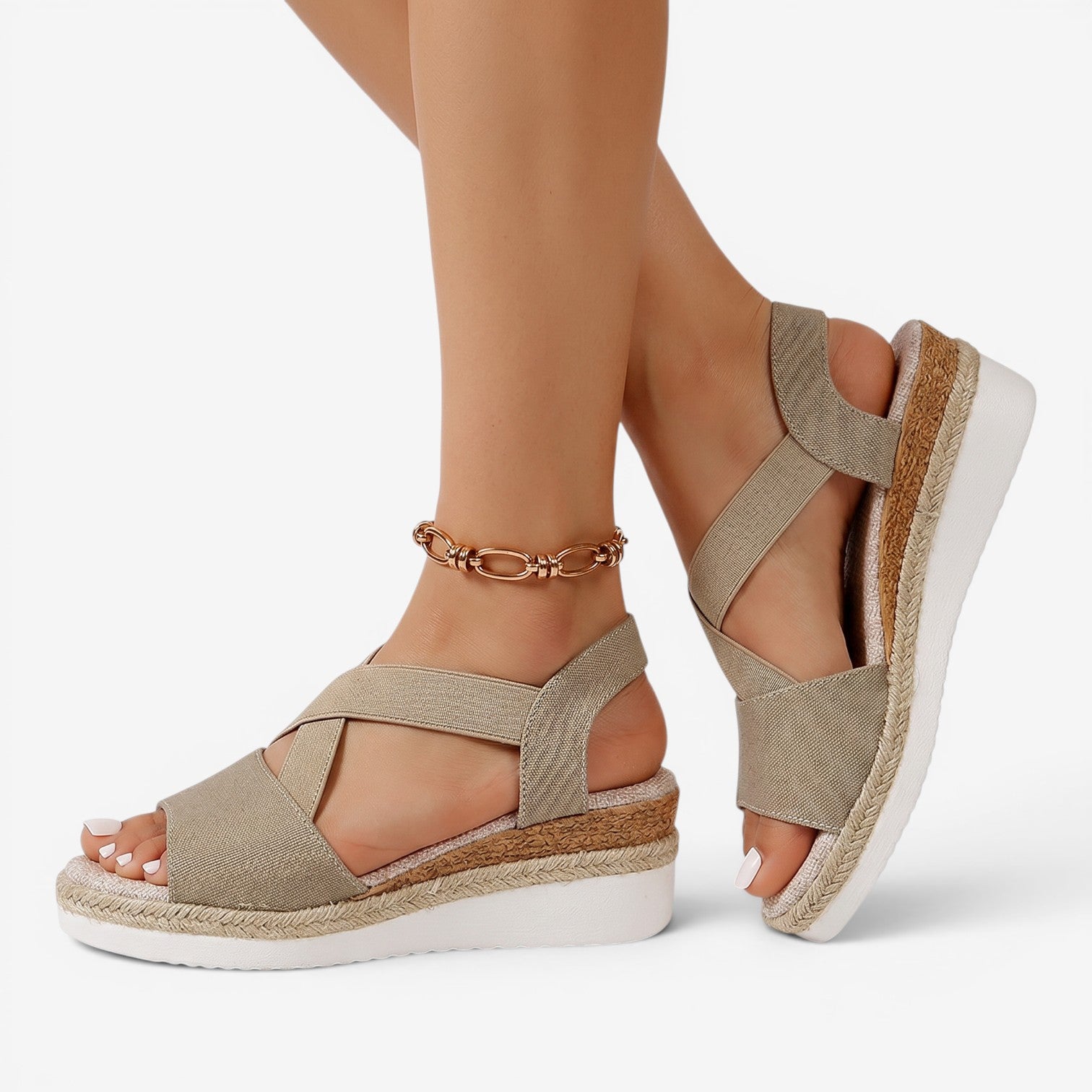Sandalias de Cuña con Tiras Cruzadas