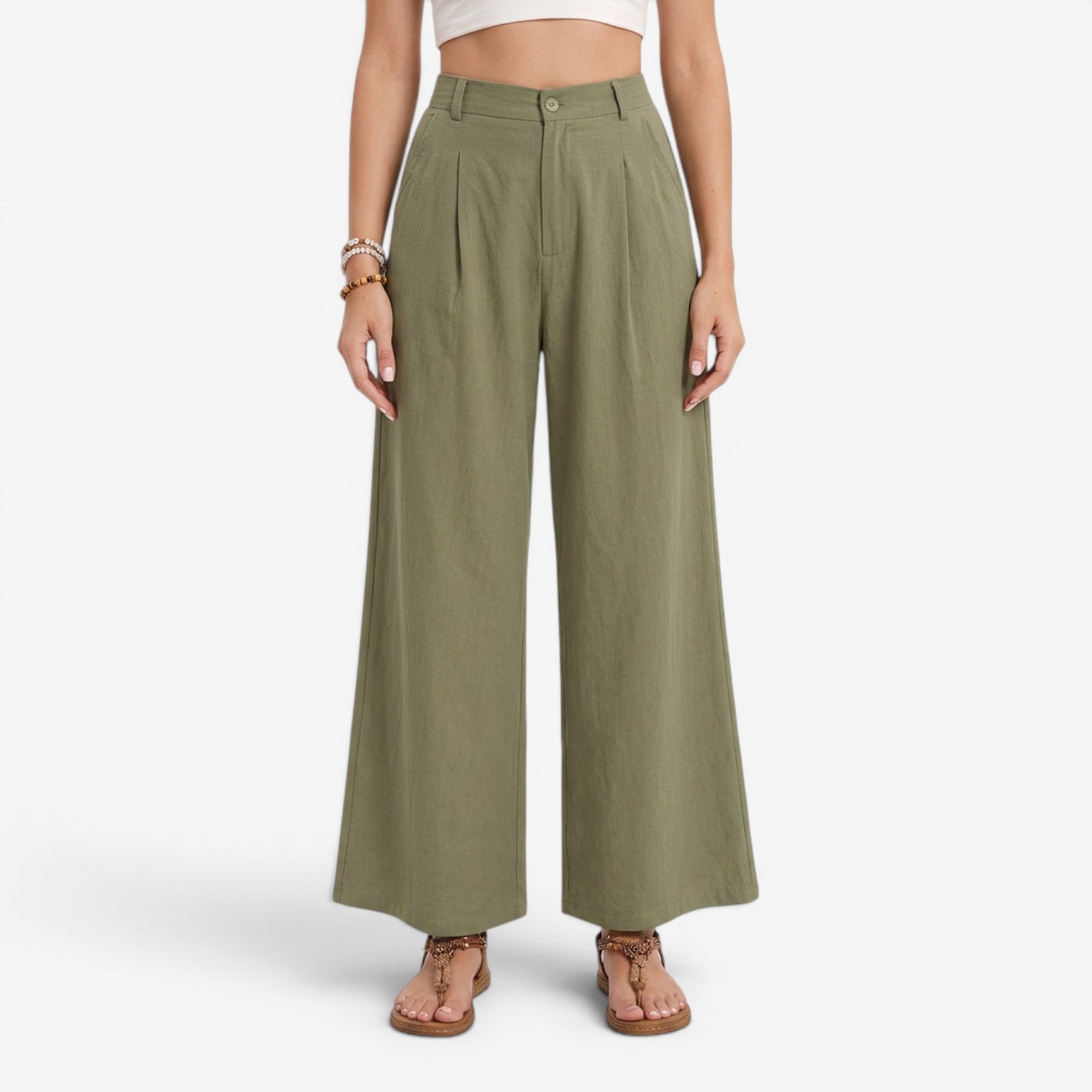 Pantalón de Lino Pierna Ancha para Mujer