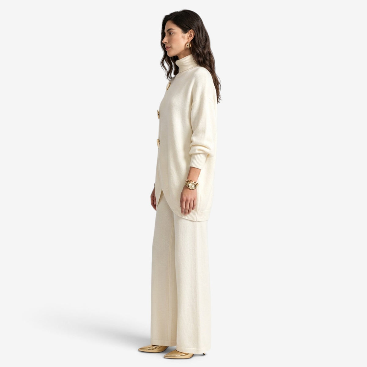 Conjunto de Punto Asimétrico con Botones para Mujer