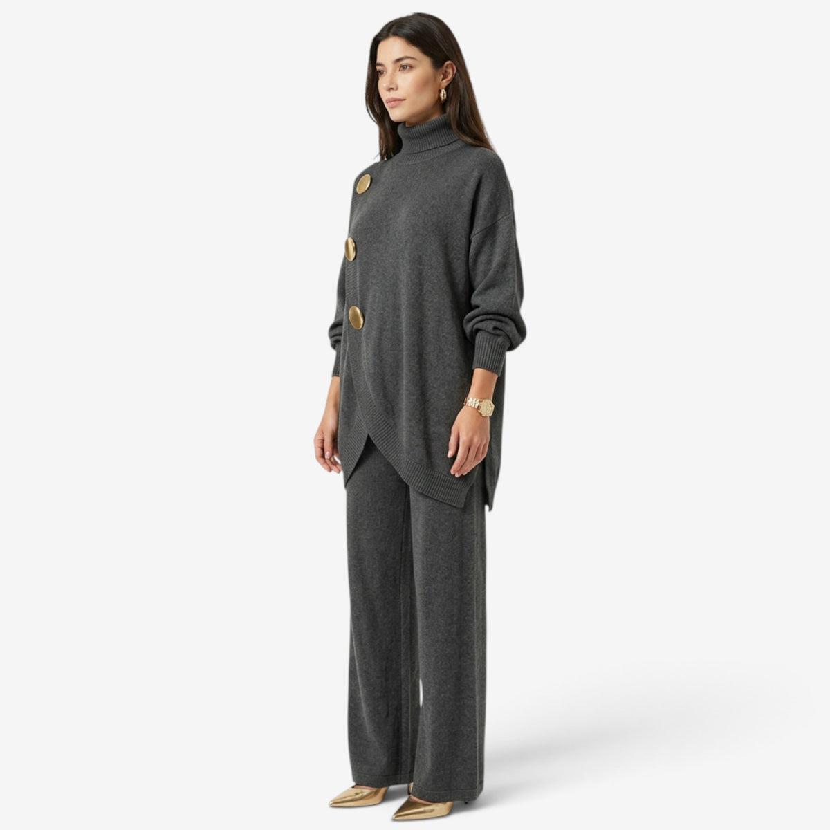 Conjunto de Punto Asimétrico con Botones para Mujer