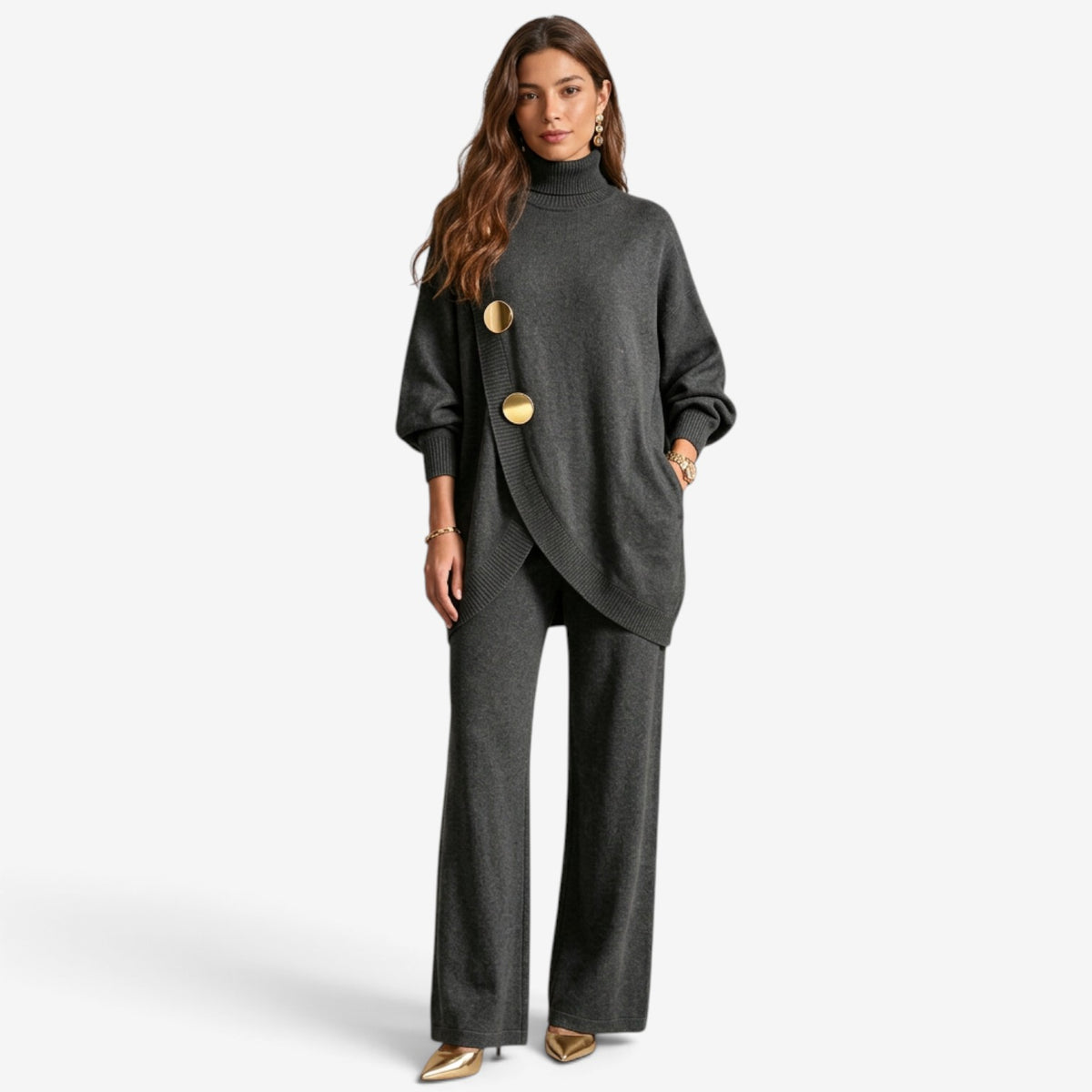 Conjunto de Punto Asimétrico con Botones para Mujer