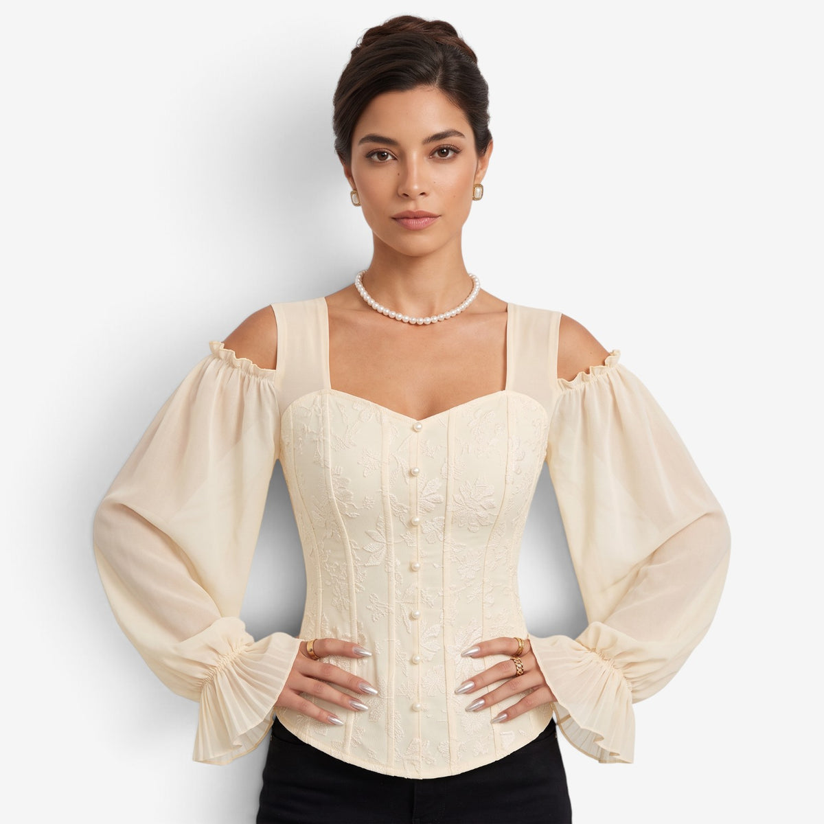 Top Jacquard con Hombros Descubiertos para Mujer