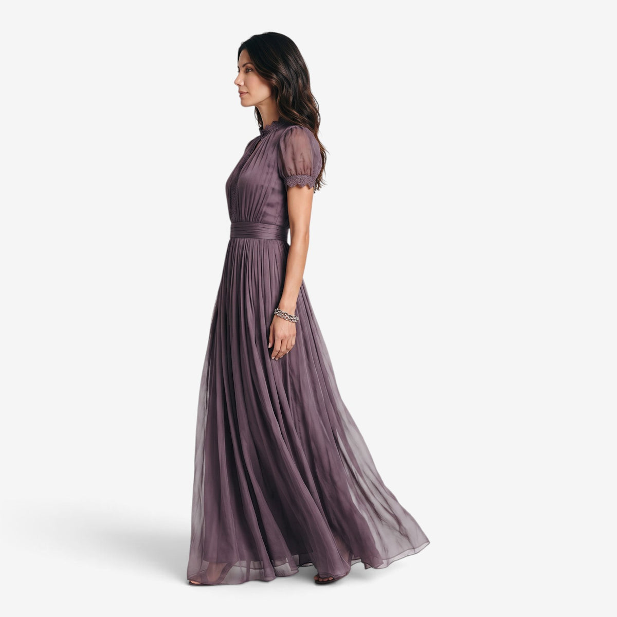 Vestido Maxi con Encaje y Cuello Alto para Mujer