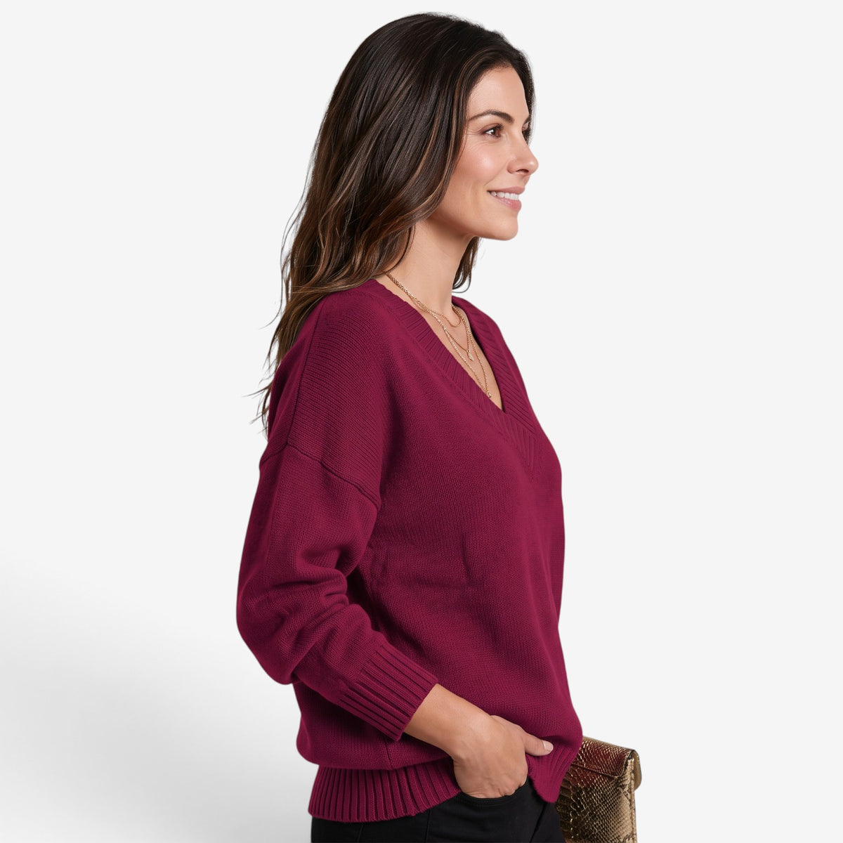 Jersey Holgado de Punto con Cuello en V para Mujer